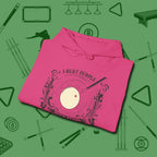 I Beat People With Sticks Hoodie, folded view, in Heliconia put your best game on display