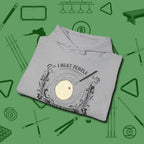 I Beat People With Sticks Hoodie, folded view, in Sport Grey smart enough for the felt and the street