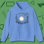 I Beat People With Sticks Hoodie, front view, in Carolina Blue table-tested, street-approved style