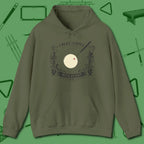I Beat People With Sticks Hoodie, front view, in Military Green tough like your favorite break cue