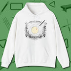 I Beat People With Sticks Hoodie, front view, in White clean lines for dirty minds