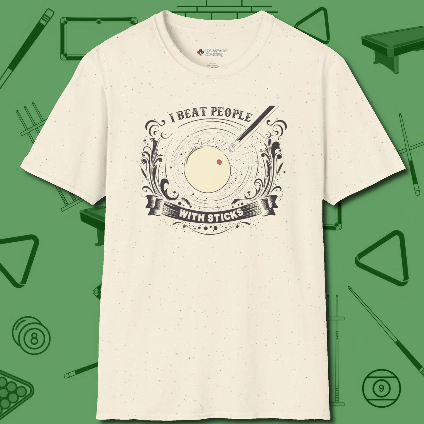 I Beat People With Sticks T-Shirt, front view, in Natural table-tested, street-approved style