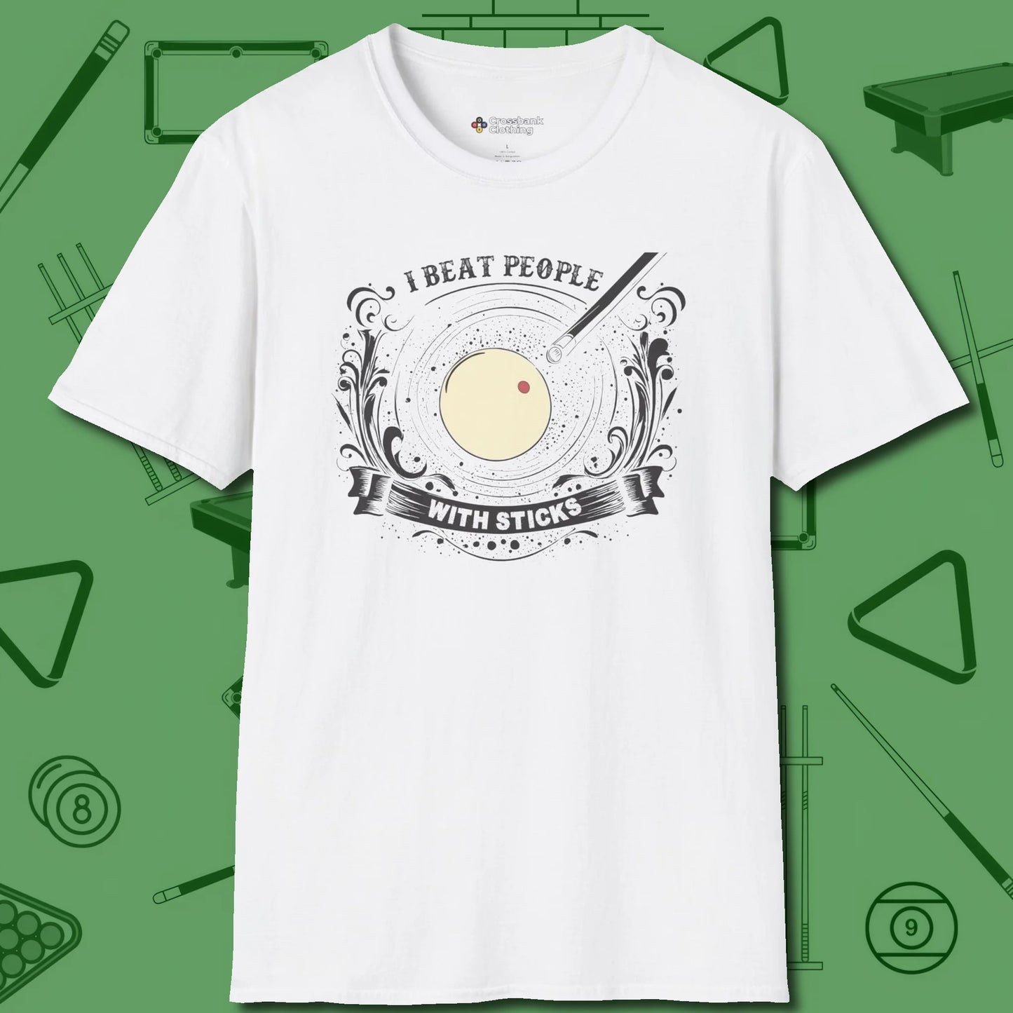 I Beat People With Sticks T-Shirt, front view, in White as serious as your stroke