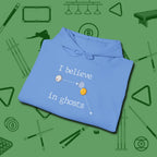 I Believe in Ghosts Hoodie, folded view, in Carolina Blue attitude built for the long haul