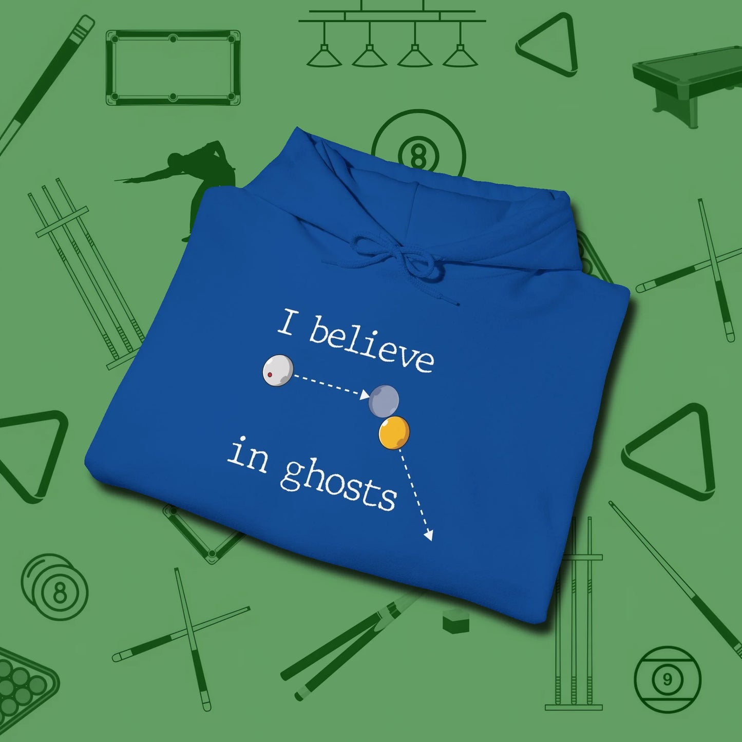 I Believe in Ghosts Hoodie, folded view, in Royal dress for the shot you want to take