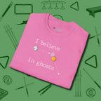 I Believe in Ghosts T-Shirt, folded view, in Azalea for hustlers who keep it honest