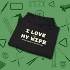 I Love My Wife Pool Hoodie, in Black color, billiards hoodie, folded view