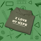 I Love My Wife Pool Hoodie, in Military Green color, billiards hoodie, folded view