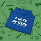 I Love My Wife Pool Hoodie, in Royal color, billiards hoodie, folded view