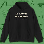 I Love My Wife Pool Hoodie, in Black color, billiards hoodie, front view