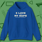 I Love My Wife Pool Hoodie, in Royal color, billiards hoodie, front view