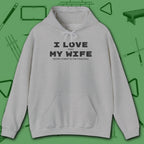 I Love My Wife Pool Hoodie, in Sport Grey color, billiards hoodie, front view