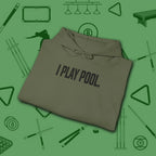 I Play Pool Hoodie, in Military Green color, billiards hoodie, folded view