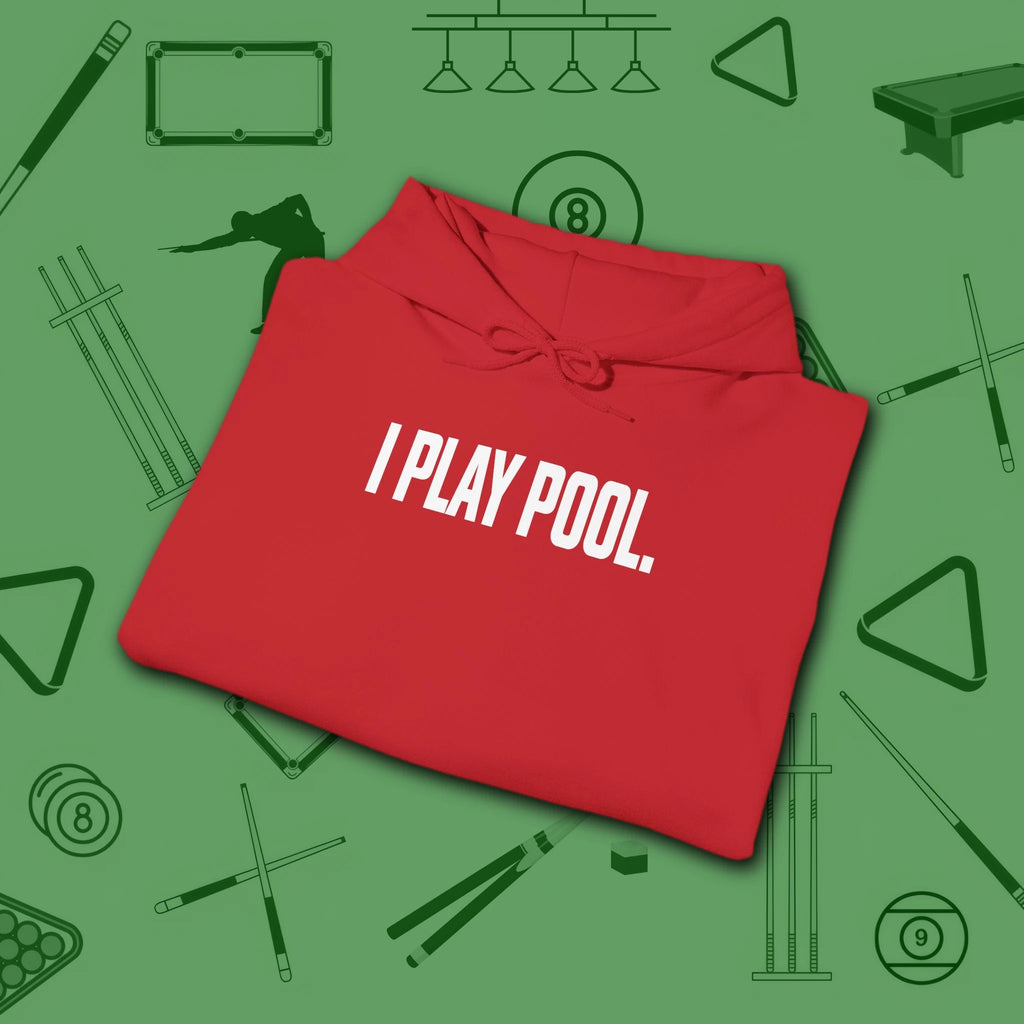 I Play Pool Hoodie, in Red color, billiards hoodie, folded view