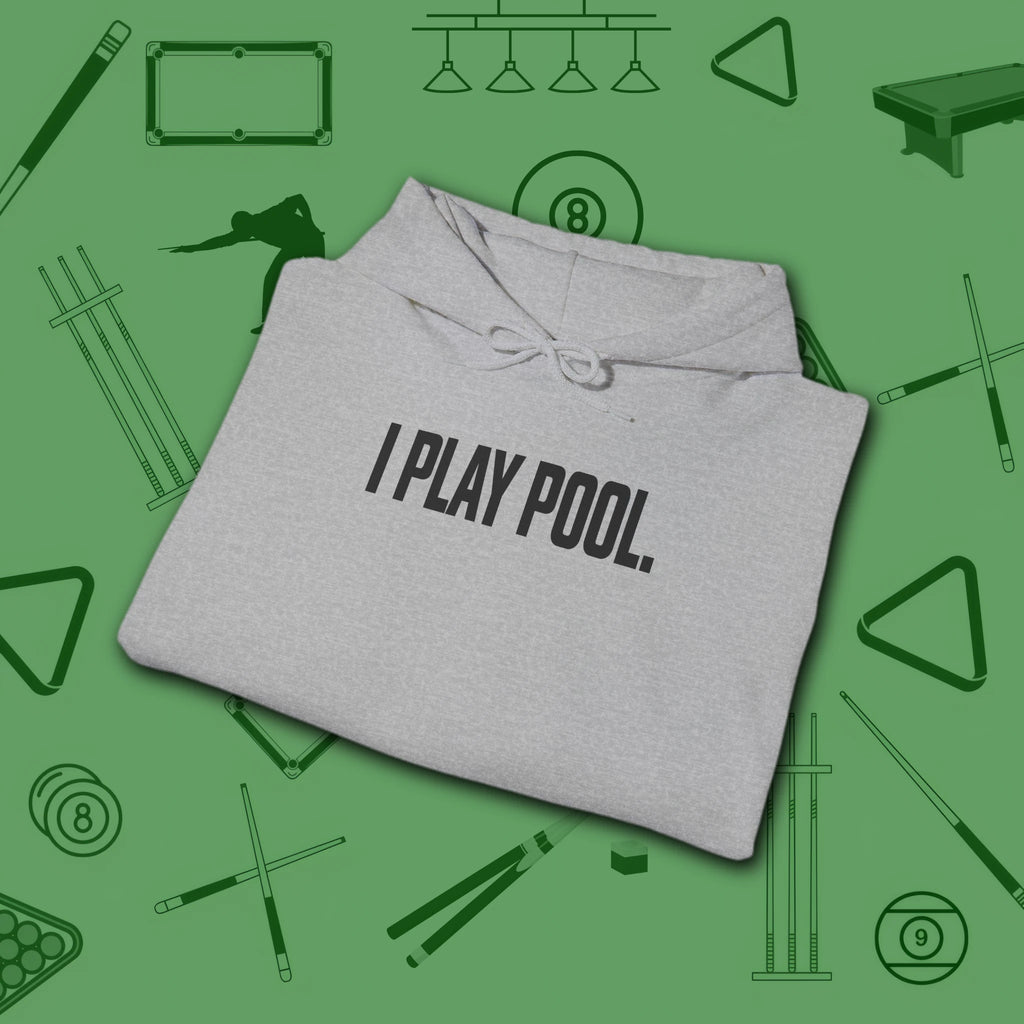 I Play Pool Hoodie, in Sport Grey color, billiards hoodie, folded view