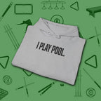 I Play Pool Hoodie, in Sport Grey color, billiards hoodie, folded view