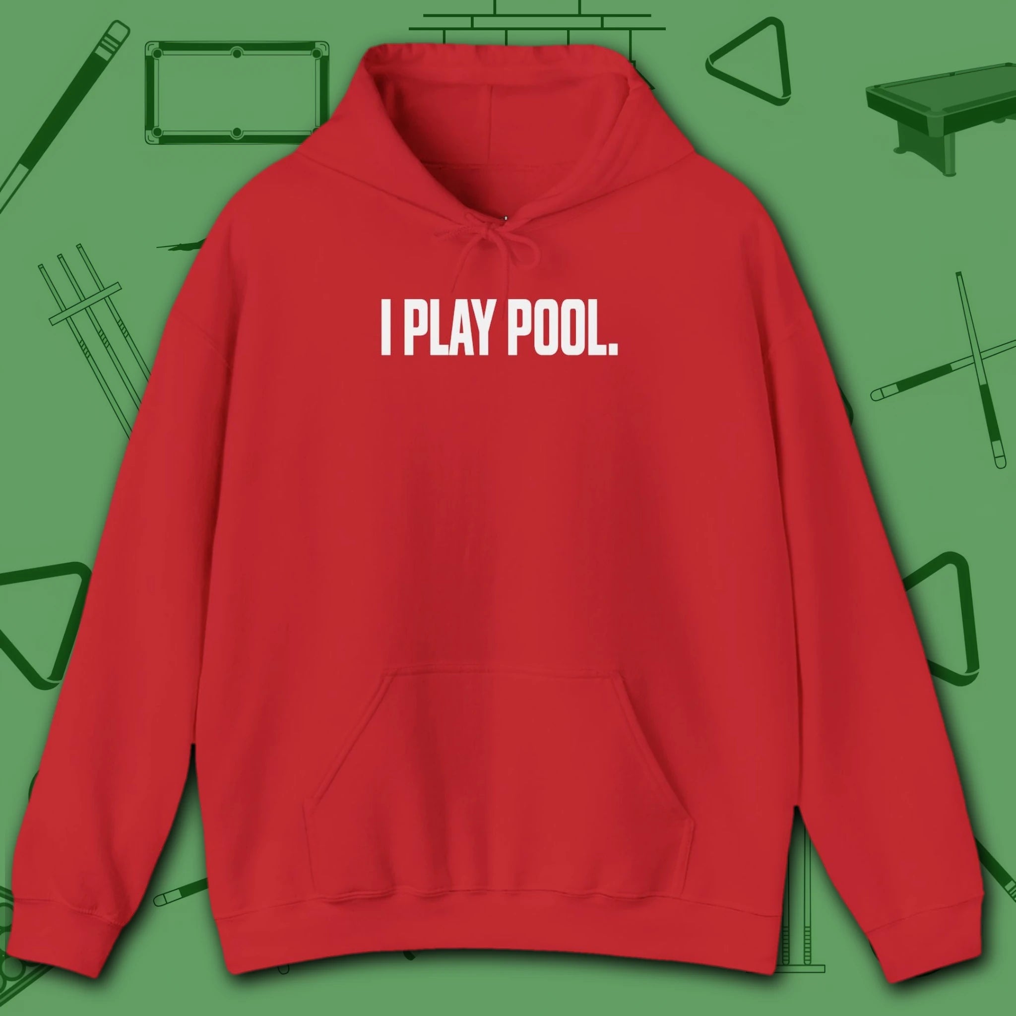 I Play Pool Hoodie, in Red color, billiards hoodie, front view