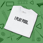 I Play Pool T-Shirt, in White color, billiards shirt, folded view