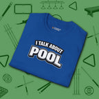 I Talk About Pool T-Shirt, in Royal color, billiards shirt, folded view