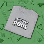I Talk About Pool T-Shirt, in Sport Grey color, billiards shirt, folded view