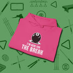 I'm Here For The Break Hoodie, folded view, in Heliconia confidence stitched in every seam
