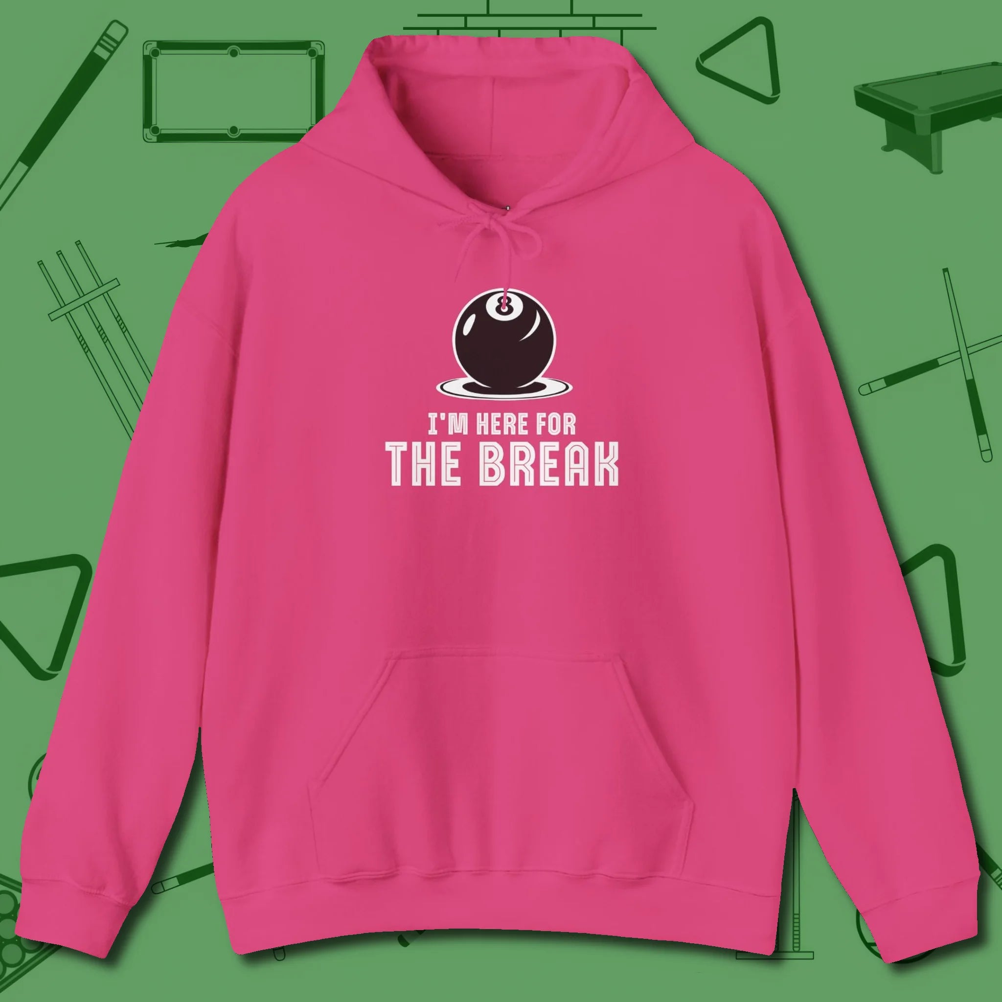 I'm Here For The Break Hoodie, front view, in Heliconia because you don’t just play — you represent