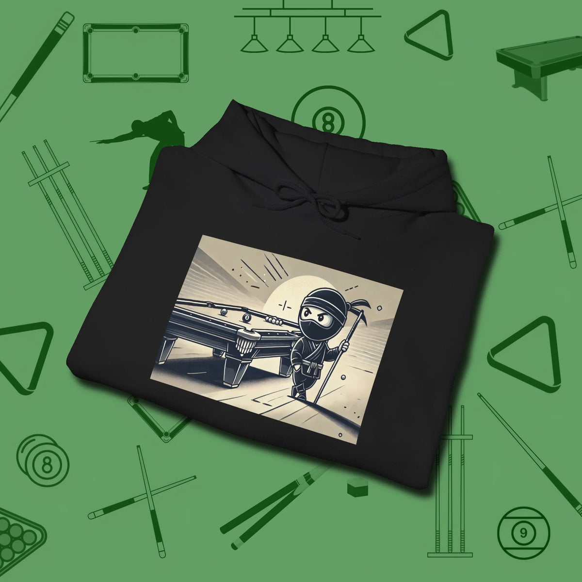 Irate Ninja Hoodie, folded view, in Black perfect for players with quiet fire