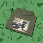 Irate Ninja Hoodie, folded view, in Military Green built for bold breaks and quiet confidence