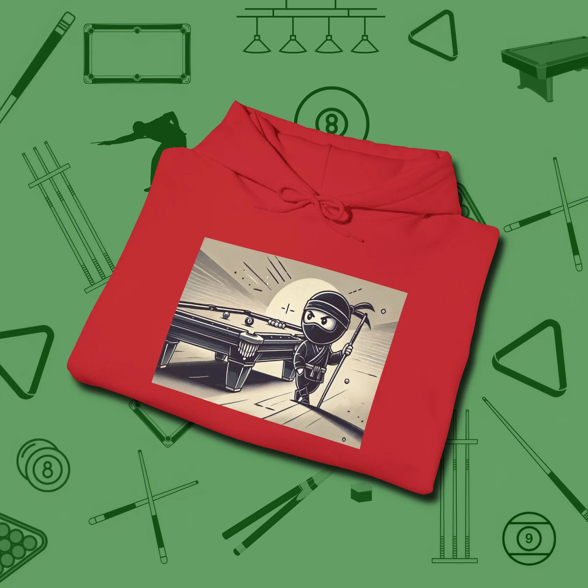 Irate Ninja Hoodie, folded view, in Red because you don’t just play — you represent