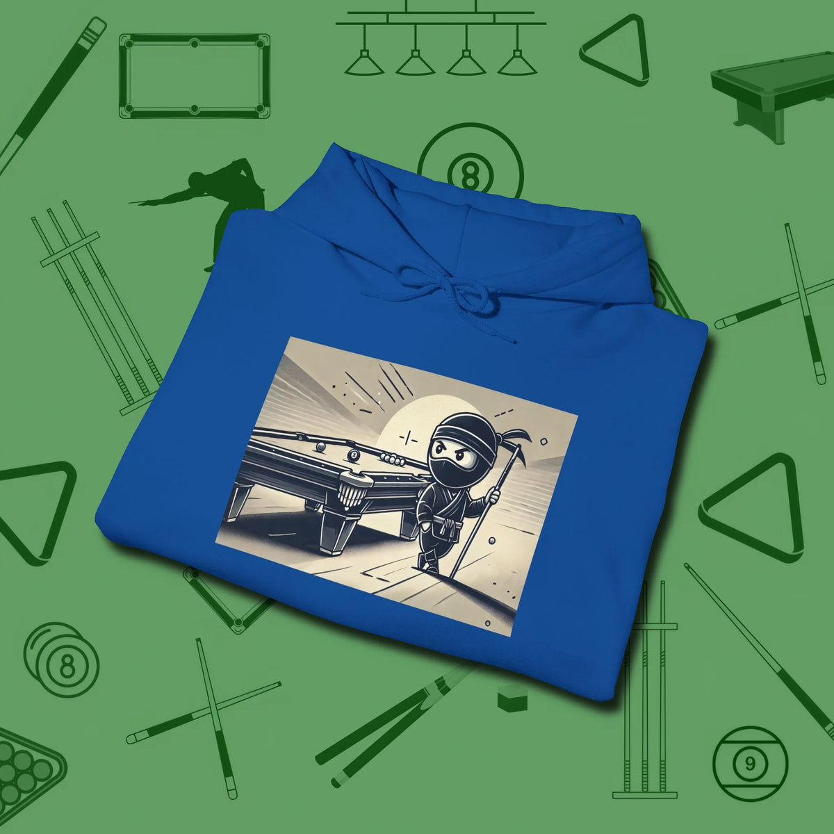 Irate Ninja Hoodie, folded view, in Royal perfect for players with quiet fire