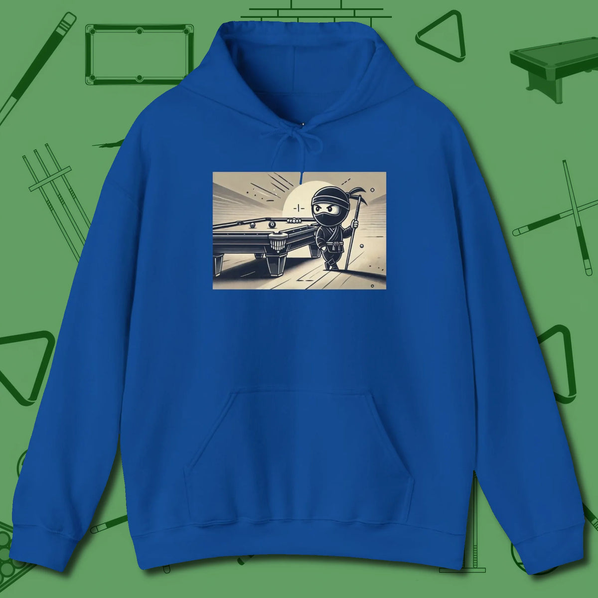 Irate Ninja Hoodie, front view, in Royal built for bold breaks and quiet confidence