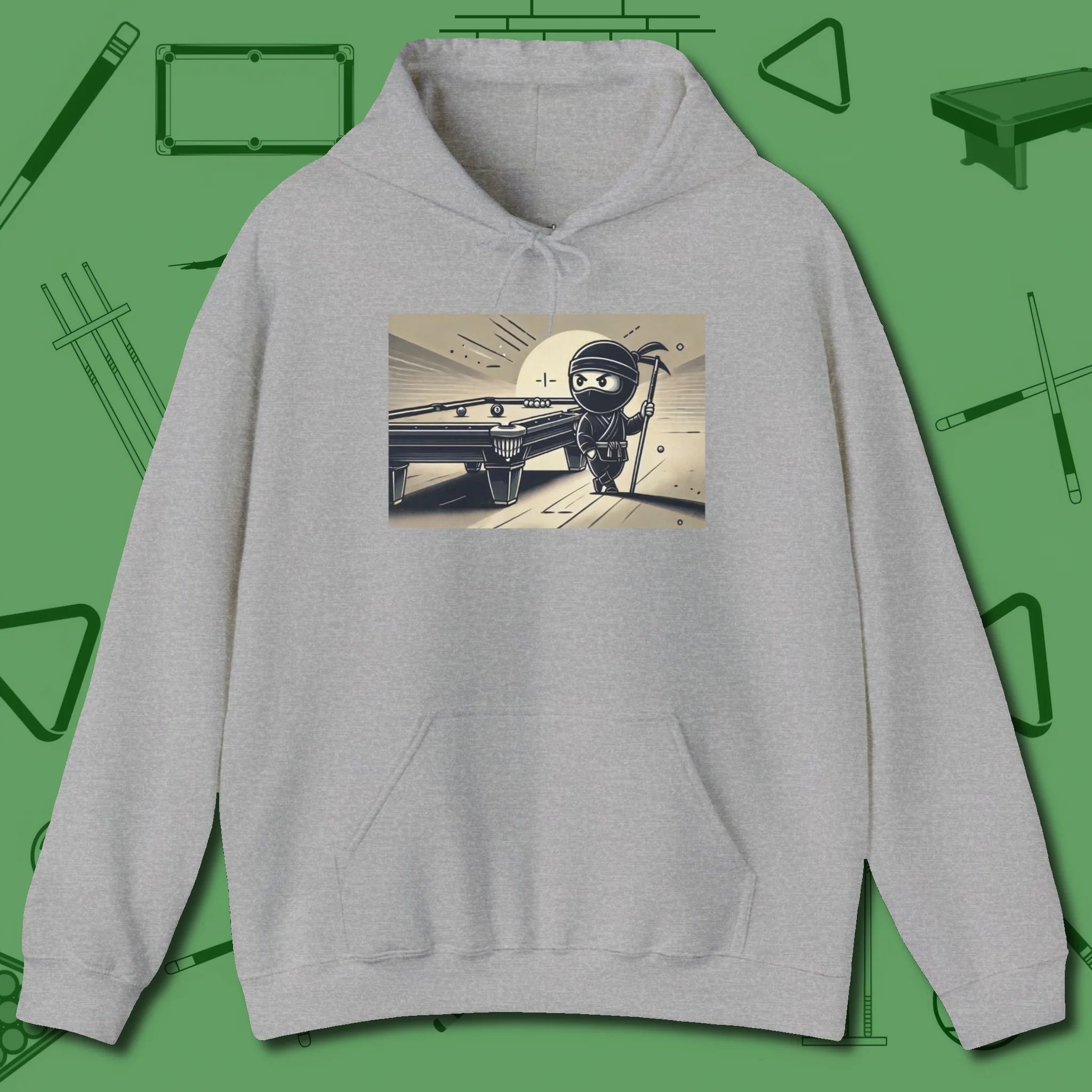 Irate Ninja Hoodie, front view, in Sport Grey dress for the shot you want to take