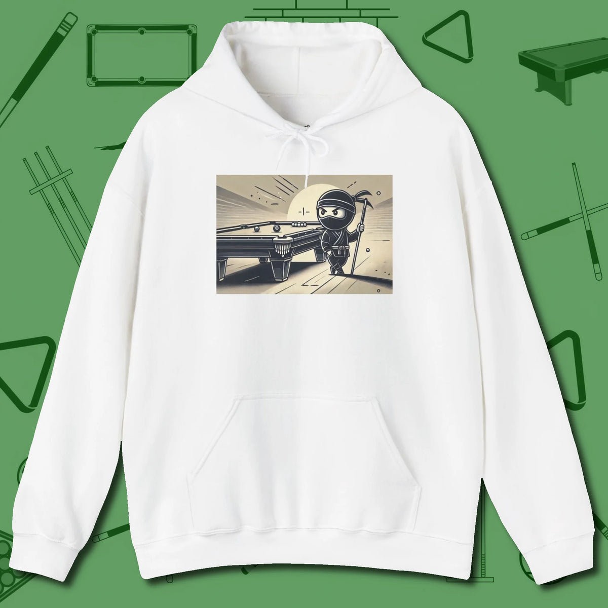 Irate Ninja Hoodie, front view, in White attitude built for the long haul