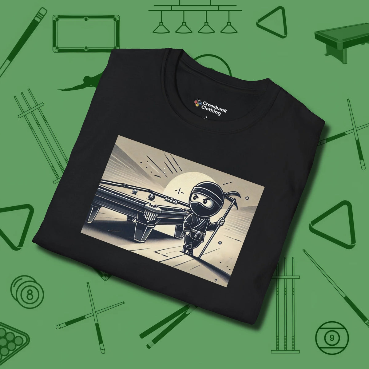 Irate Ninja T-Shirt, folded view, in Black the shirt that plays position