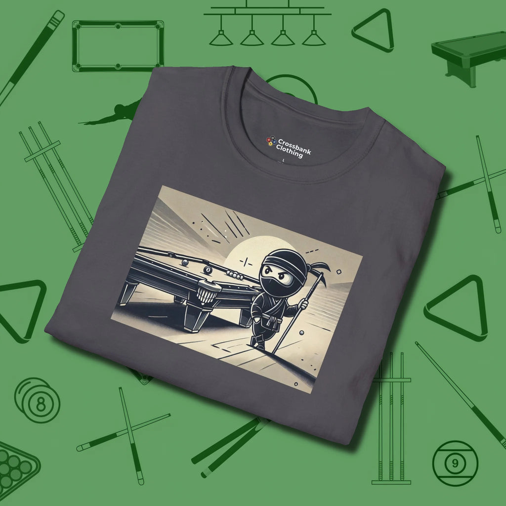 Irate Ninja T-Shirt, folded view, in Charcoal helps your stroke and your style
