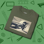 Irate Ninja T-Shirt, folded view, in Military Green earns respect before the first shot
