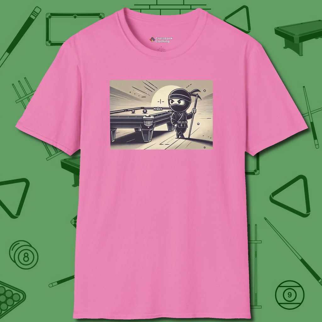 Irate Ninja T-Shirt, front view, in Azalea strike fear with swagger and precision