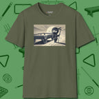Irate Ninja T-Shirt, front view, in Military Green confidence stitched in every seam