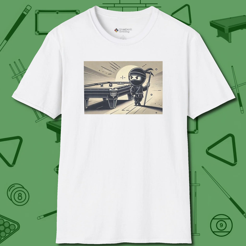 Irate Ninja T-Shirt, front view, in White as serious as your stroke