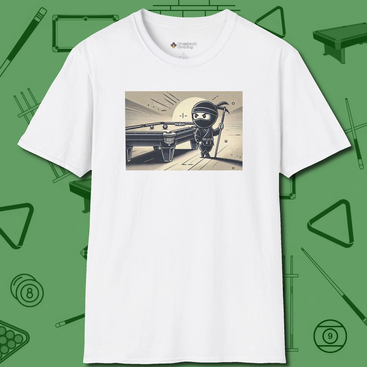 Irate Ninja T-Shirt, front view, in White as serious as your stroke