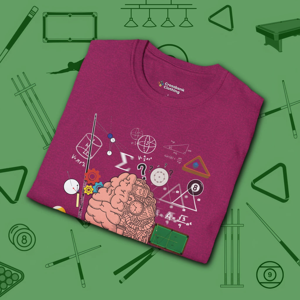 It Worked In My Head T-Shirt, in Antique Heliconia color, billiards shirt, folded view