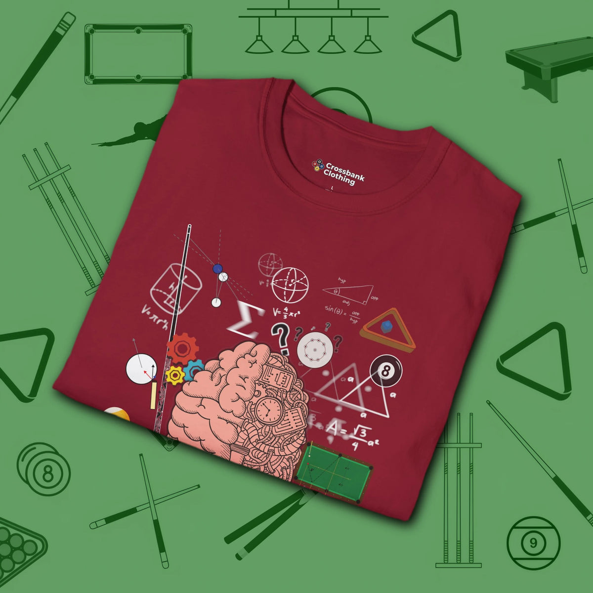 It Worked In My Head T-Shirt, in Cardinal Red color, billiards shirt, folded view