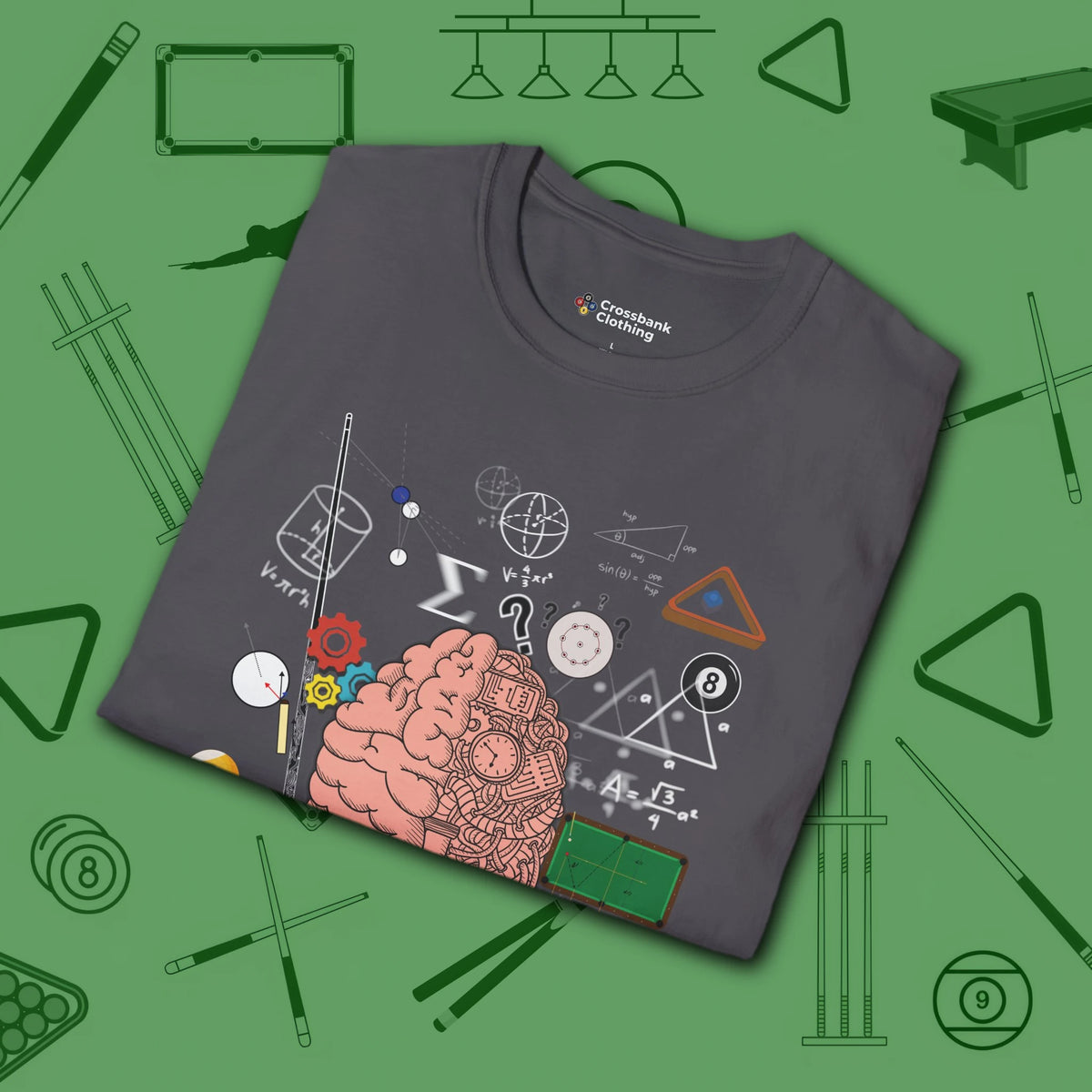 It Worked In My Head T-Shirt, in Charcoal color, billiards shirt, folded view
