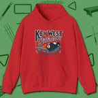 Key West Billiards Hoodie, front view, in Red cool under pressure, hot on the eyes
