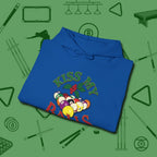 Kiss My Balls Holiday Hoodie, folded view, in Royal as serious as your stroke