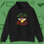 Kiss My Balls Holiday Hoodie, front view, in Black not your average 8-ball graphic tee