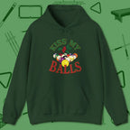 Kiss My Balls Holiday Hoodie, front view, in Forest Green because pool isn’t just a game — it’s who you are