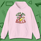 Kiss My Balls Holiday Hoodie, front view, in Light Pink an extension of your pool persona