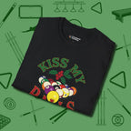 Kiss My Balls Holiday T-Shirt, folded view, in Black stitched for cue discipline and cool confidence