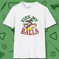 Kiss My Balls Holiday T-Shirt, front view, in White your secret weapon off the table